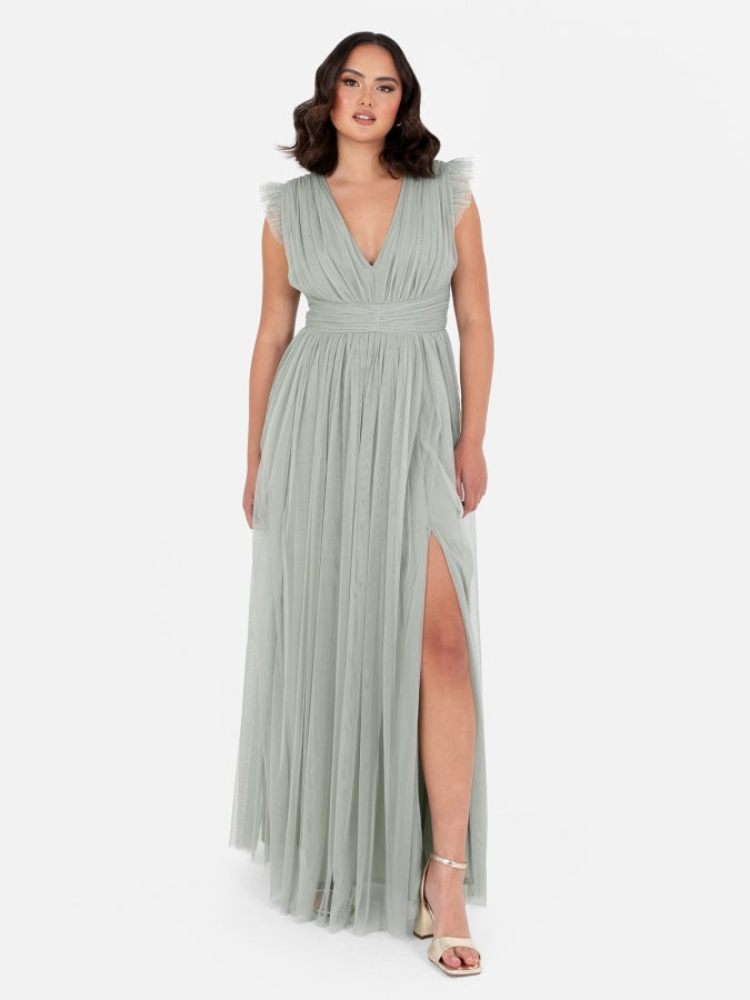 Anaya With Love Recycled Frosty Green Flutter Sleeve Maxi Dress
