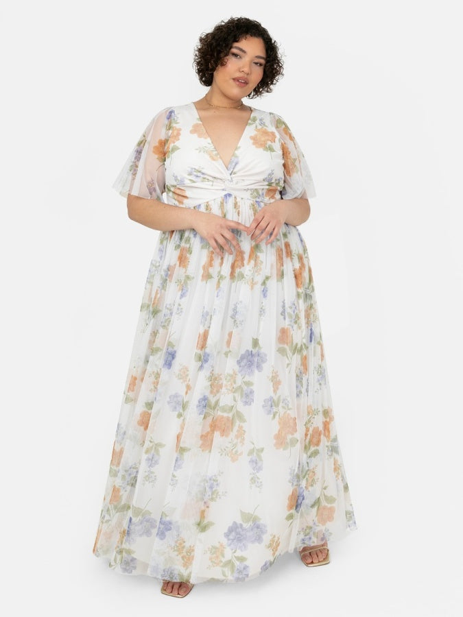 Anaya With Love Recycled Floral Ivory Twist Detail Maxi Dress
