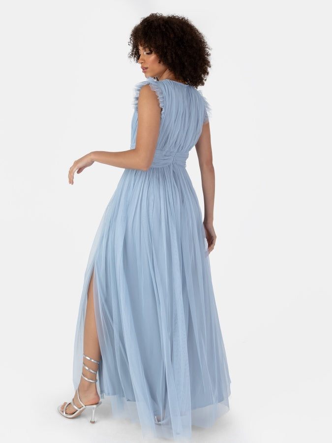 Anaya With Love Recycled Soft Blue Flutter Sleeve Maxi Dress
