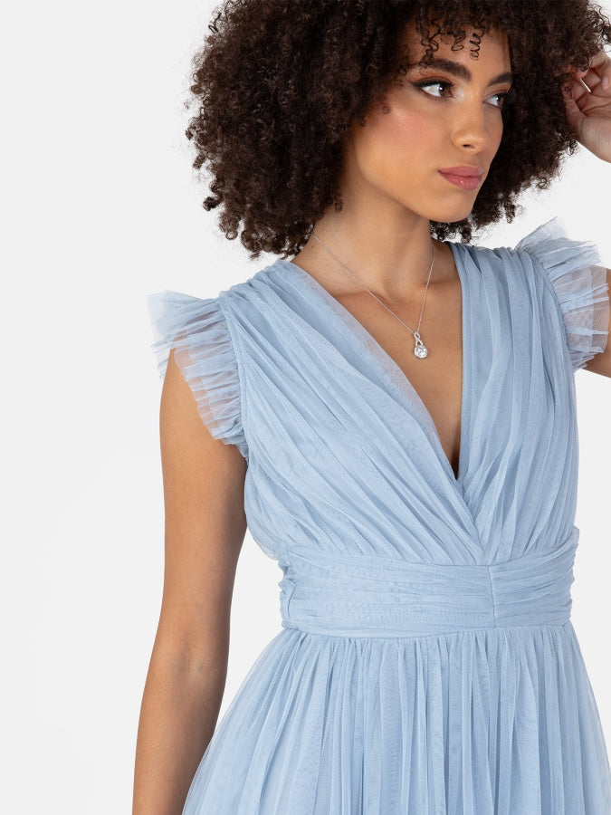 Anaya With Love Recycled Soft Blue Flutter Sleeve Maxi Dress