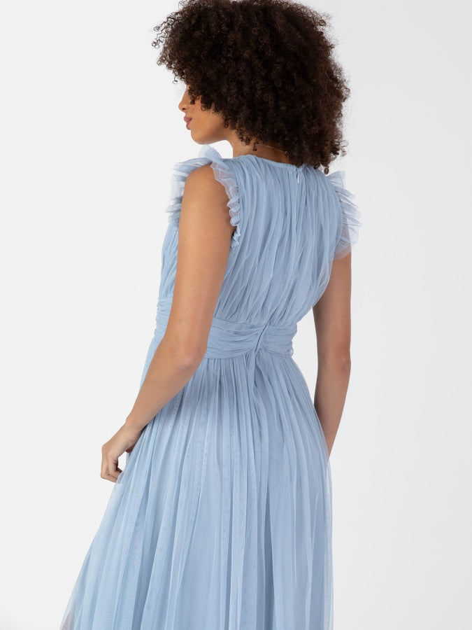 Anaya With Love Recycled Soft Blue Flutter Sleeve Maxi Dress