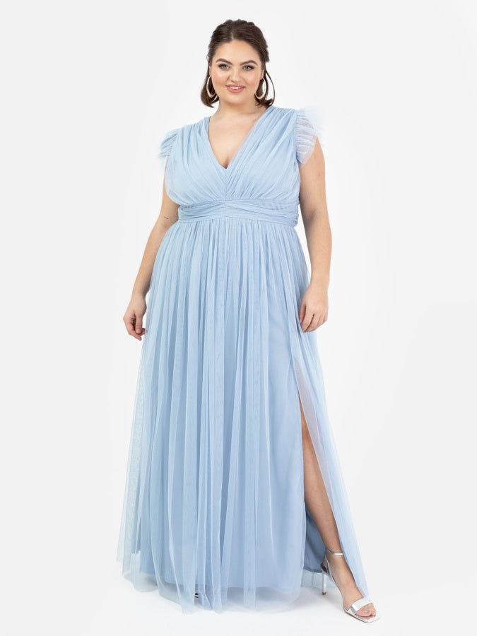Anaya With Love Recycled Soft Blue Flutter Sleeve Maxi Dress