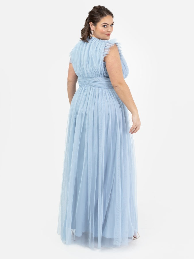 Anaya With Love Recycled Soft Blue Flutter Sleeve Maxi Dress