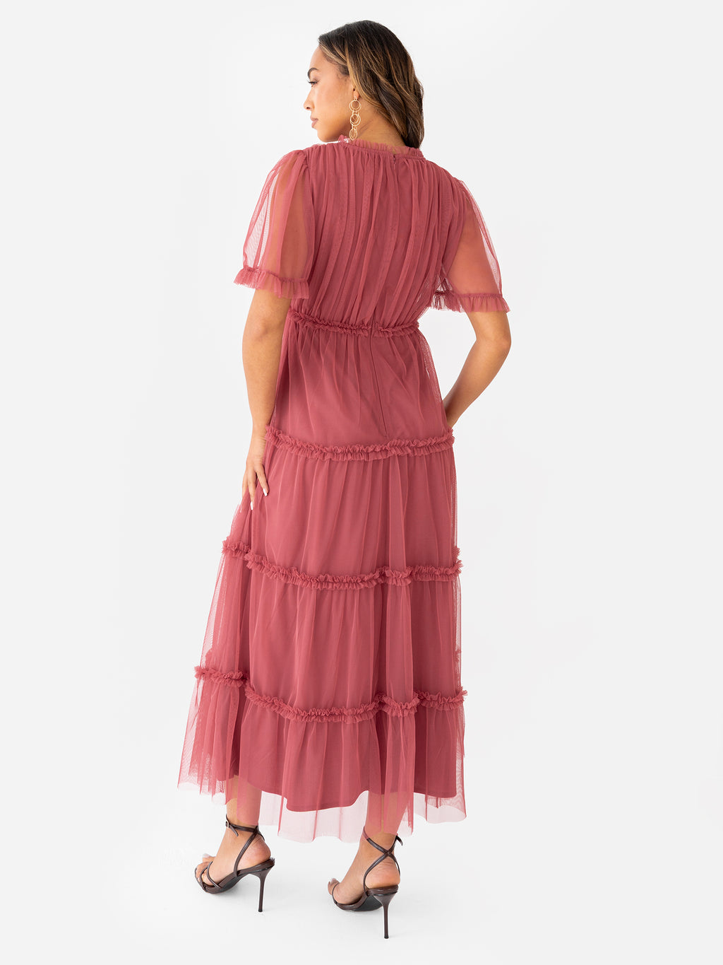 Anaya with Love Garnet Rose Keyhole Detail Short Sleeve Frill Midaxi Dress