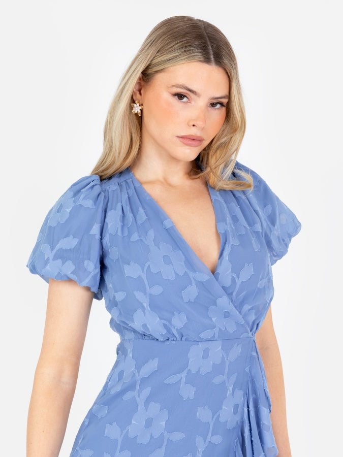 Anaya With Love Ocean Blue Floral Burnout Keyhole Back Midaxi Dress