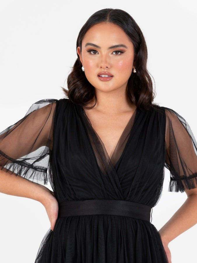 Anaya With Love Recycled Black Faux Wrap Maxi Dress With Sash Belt