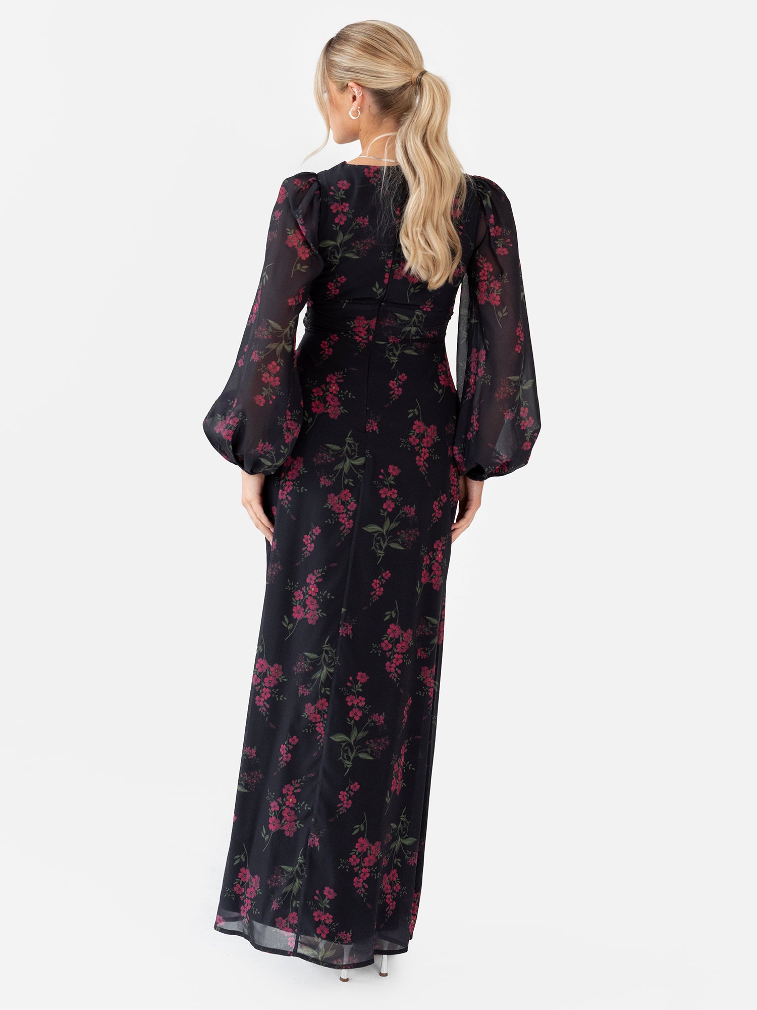 Anaya With Love Recycled Black Floral Faux Wrap Long Sleeve Maxi Dress