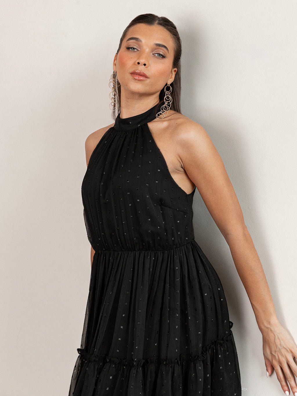 Anaya With Love Recycled Black Halter Neck Tiered Maxi Dress