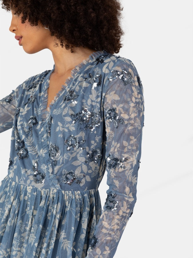 Anaya with Love Recycled Blue Floral Faux Wrap Embellished Midaxi Dress