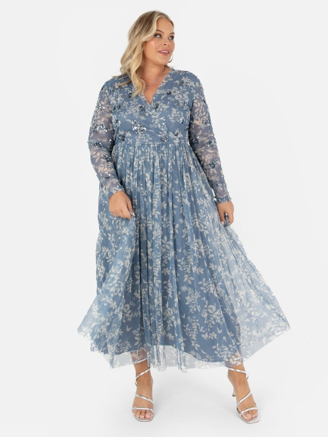 Anaya with Love Recycled Blue Floral Faux Wrap Embellished Midaxi Dress