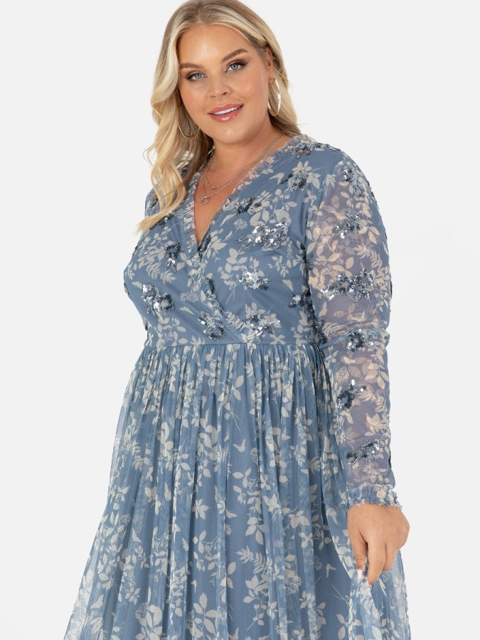 Anaya with Love Recycled Blue Floral Faux Wrap Embellished Midaxi Dress