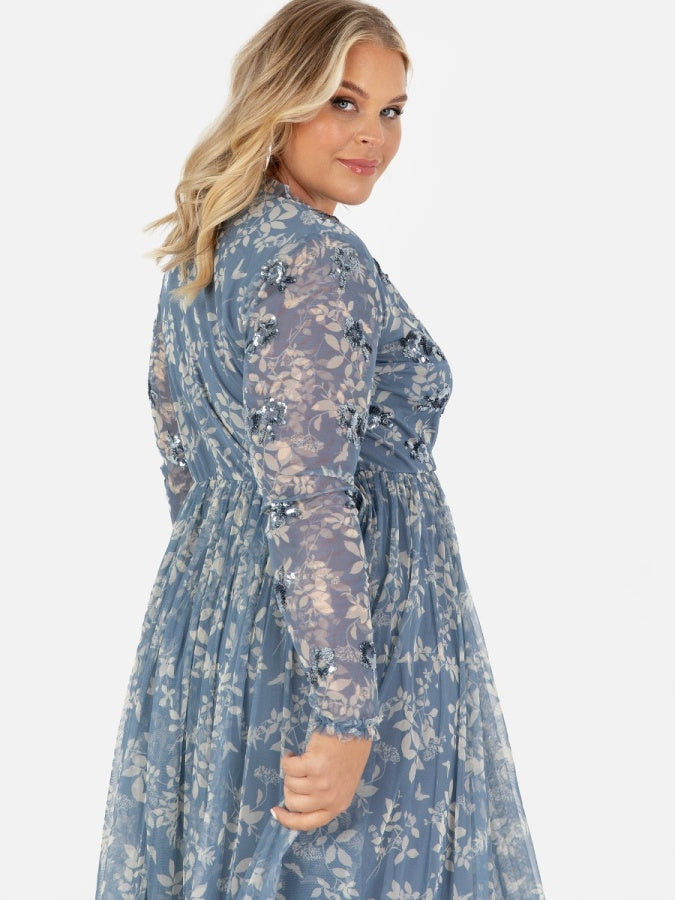 Anaya with Love Recycled Blue Floral Faux Wrap Embellished Midaxi Dress