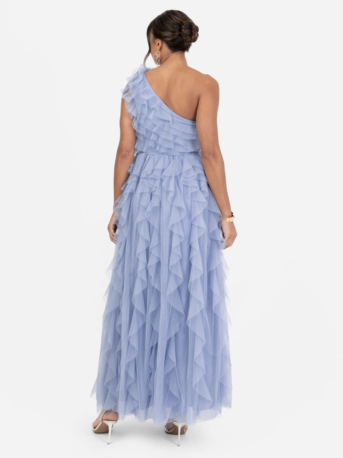 Anaya With Love Recycled Hyacinth Blue Waterfall One Shoulder Maxi Dress
