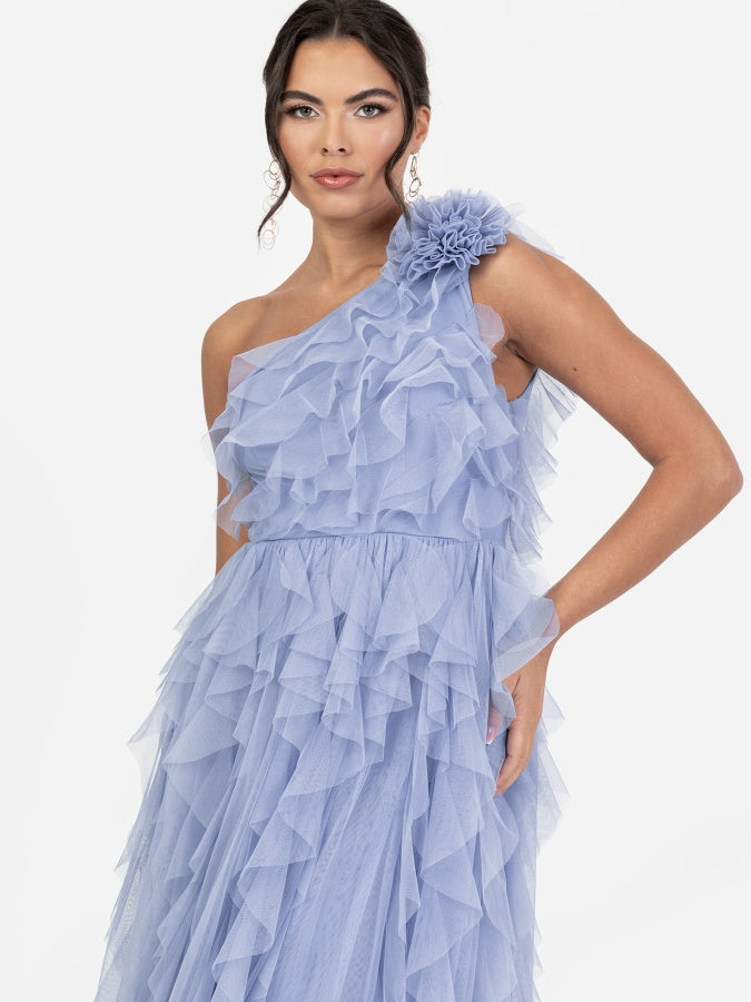 Anaya With Love Recycled Hyacinth Blue Waterfall One Shoulder Maxi Dress