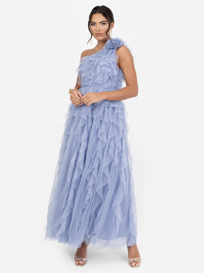 Anaya With Love Recycled Hyacinth Blue Waterfall One Shoulder Maxi Dress