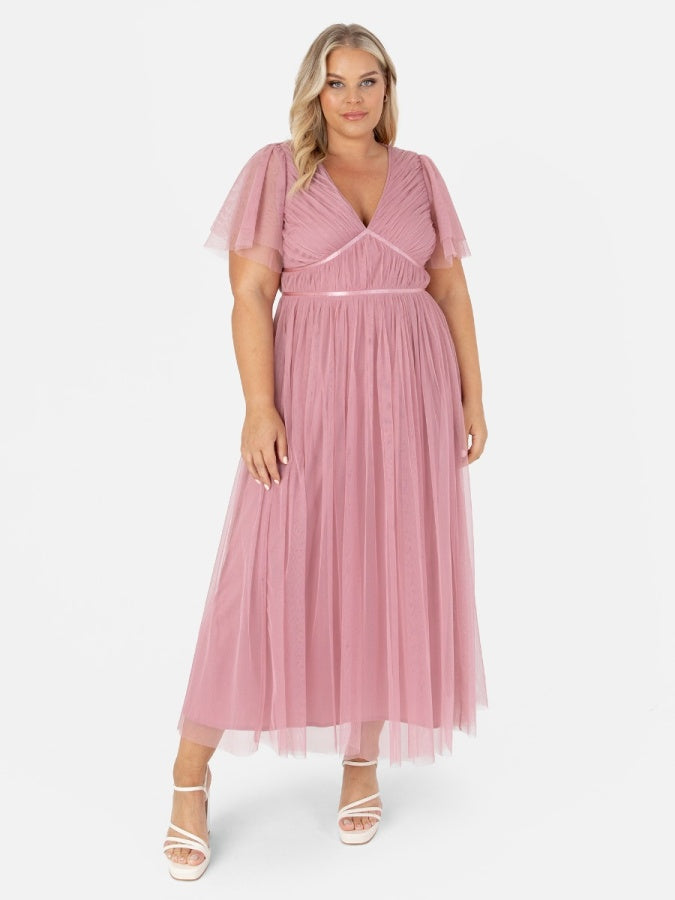 Anaya With Love Recycled Blush Pink Ribbon Detail Midi Dress