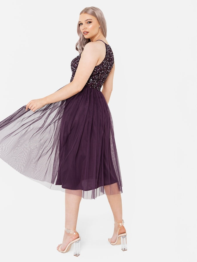Maya Embellished Halter Neck Midi Dress