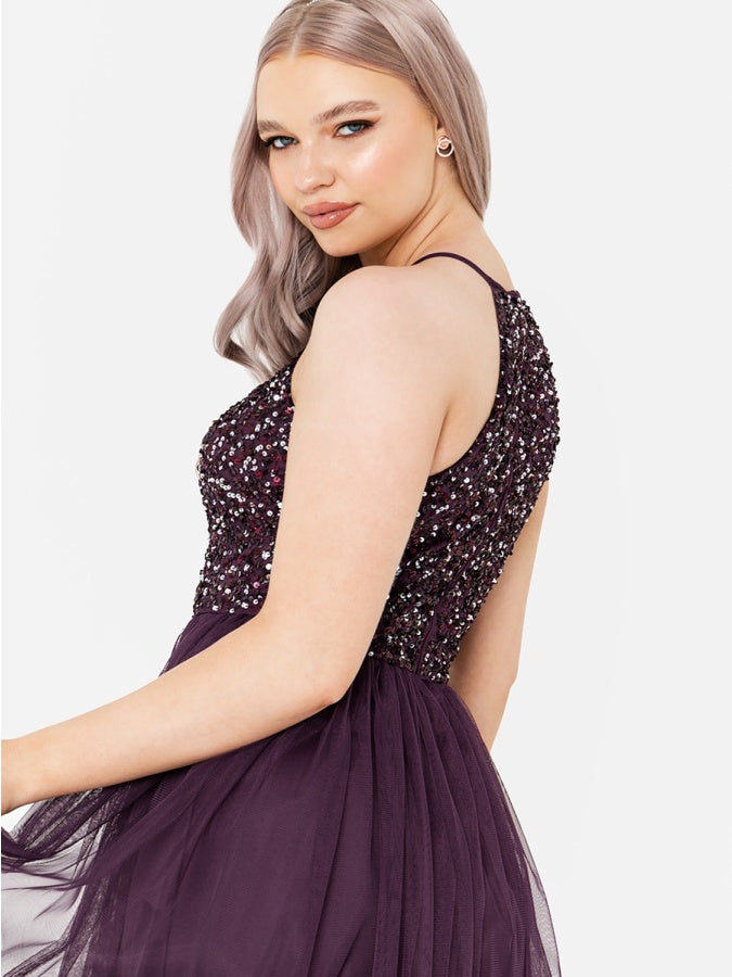 Maya Embellished Halter Neck Midi Dress