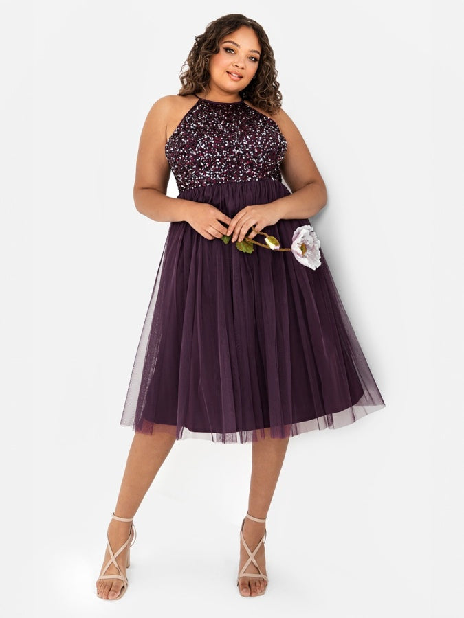 Maya Embellished Halter Neck Midi Dress