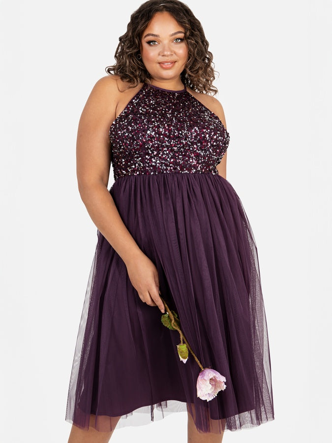 Maya Embellished Halter Neck Midi Dress