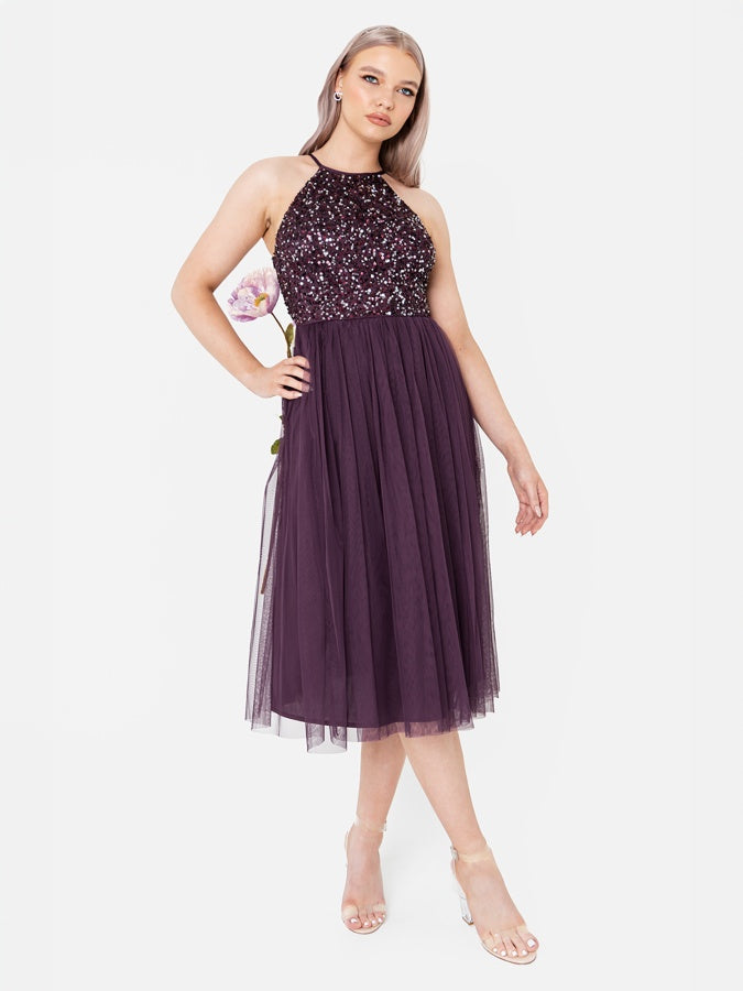 Maya Embellished Halter Neck Midi Dress