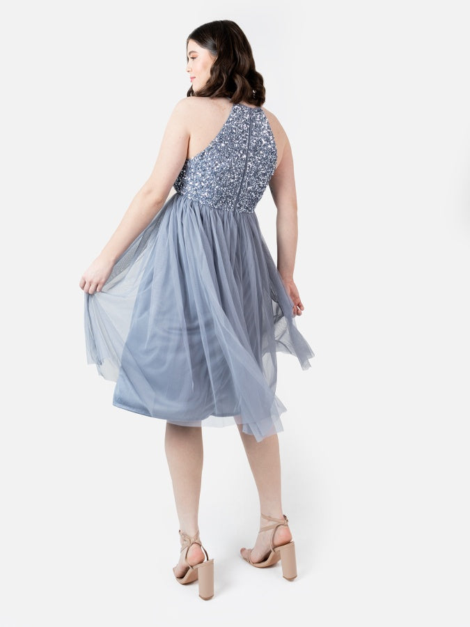 Maya Blue Embellished Halter Neck Midi Dress
