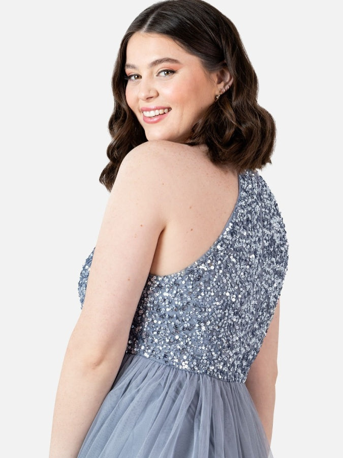 Maya Blue Embellished Halter Neck Midi Dress