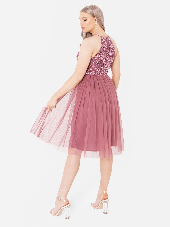 Maya Desert Rose Embellished Halter Neck Midi Dress