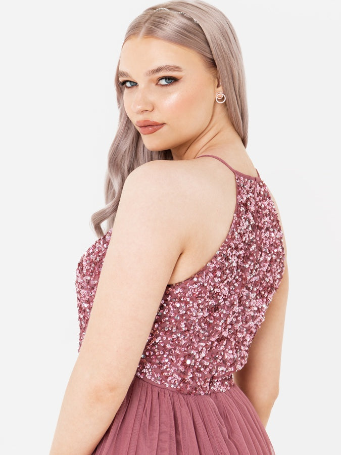 Maya Desert Rose Embellished Halter Neck Midi Dress