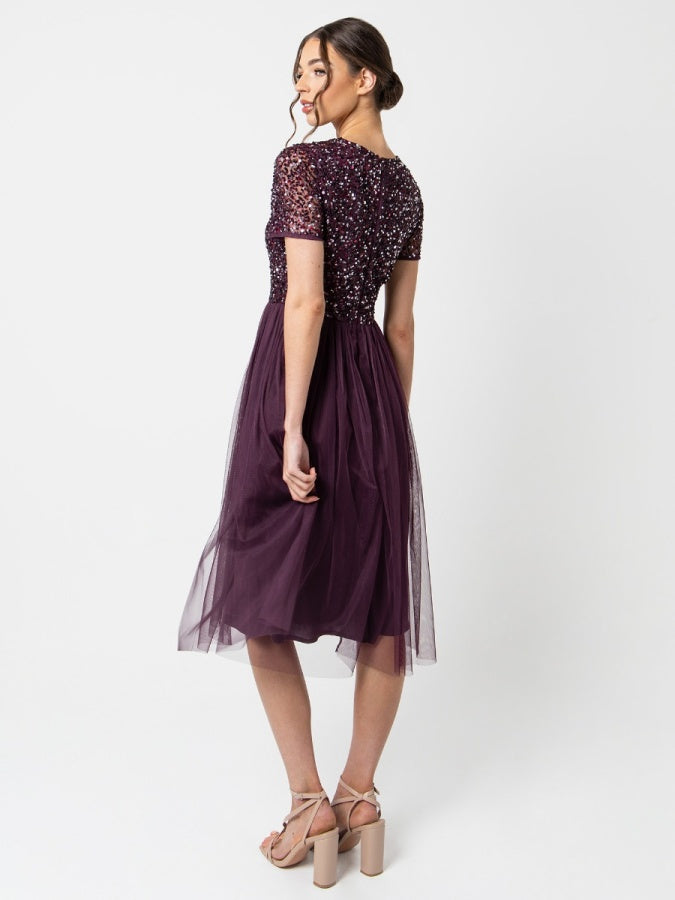Maya V Neckline Embellished Midi Dress