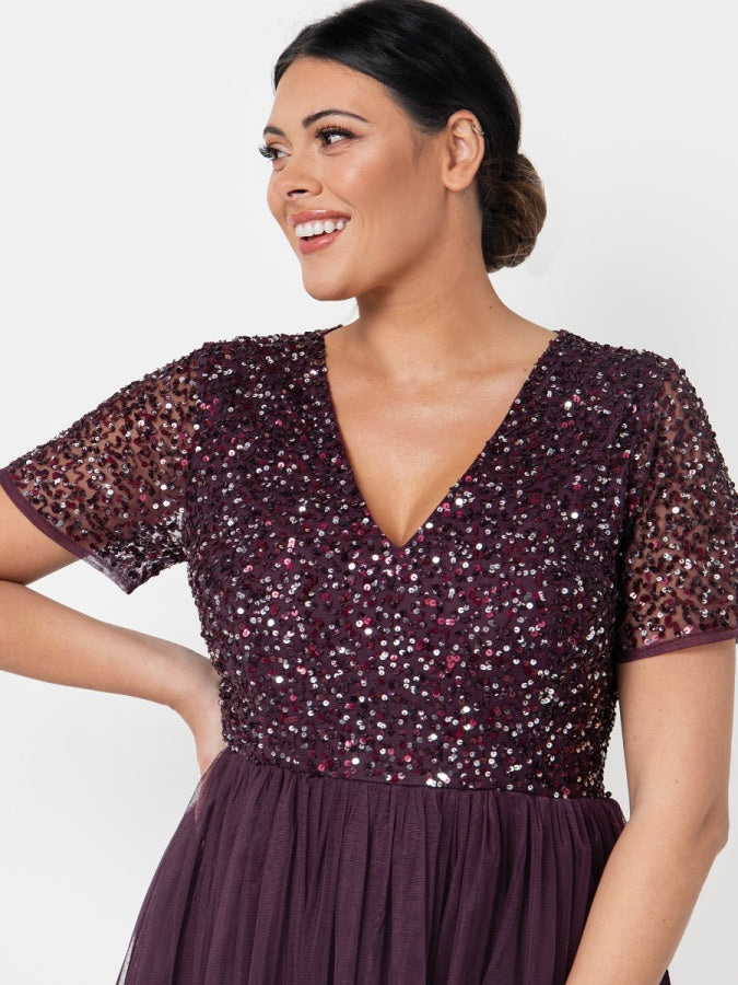 Maya V Neckline Embellished Midi Dress