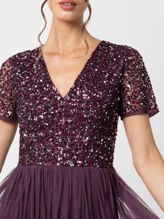 Maya V Neckline Embellished Midi Dress