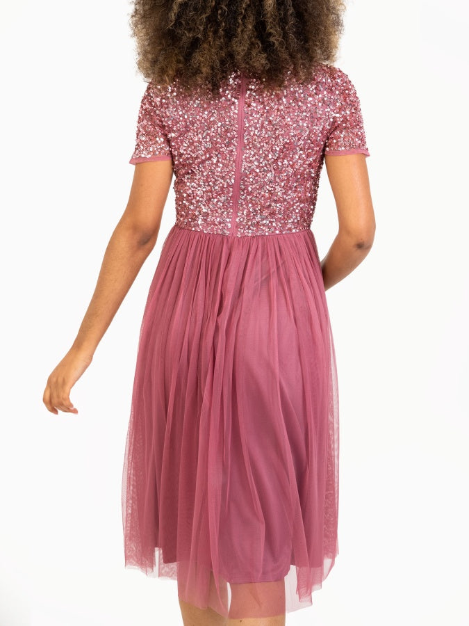 Maya Desert Rose V Neckline Embellished Midi Dress