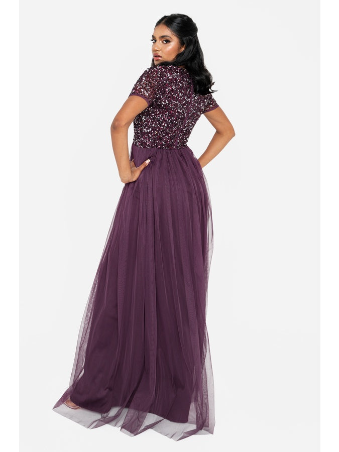 Maya Berry V Neckline Embellished Maxi Dress