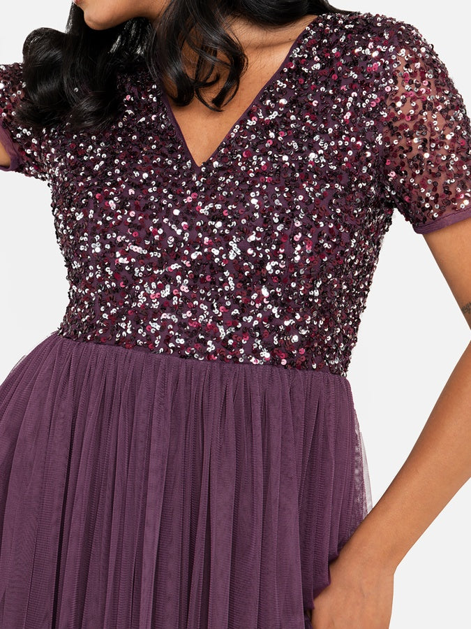 Maya Berry V Neckline Embellished Maxi Dress