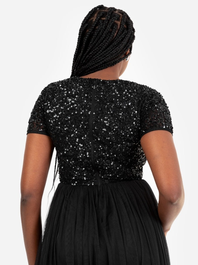 Maya Black V Neckline Embellished Maxi Dress