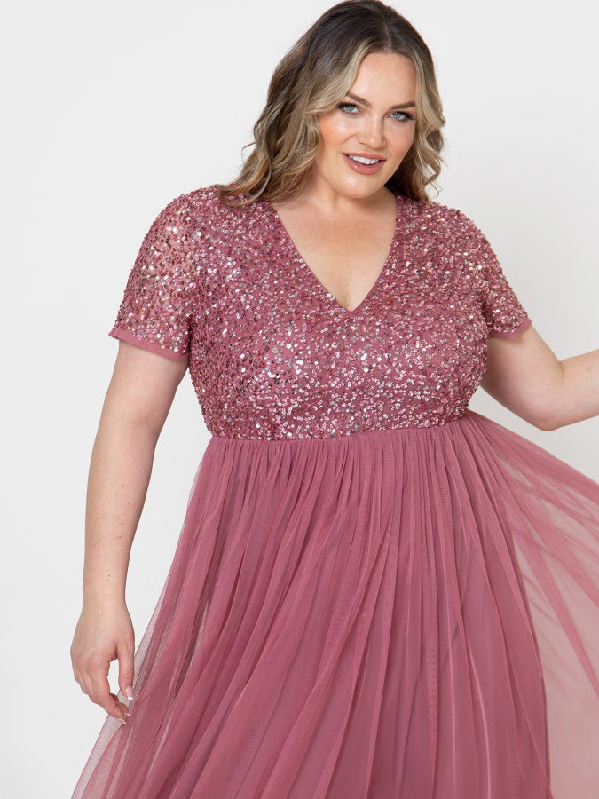 Maya Desert Rose Short Sleeve V Neckline Embellished Maxi Dress