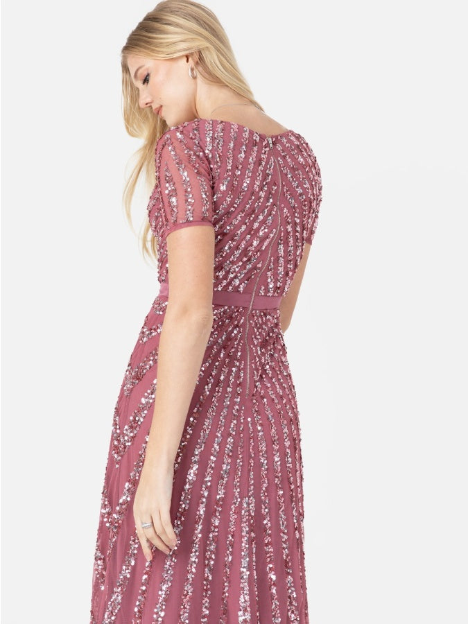Maya Desert Rose Short Sleeve Stripe Embellished Maxi Dress