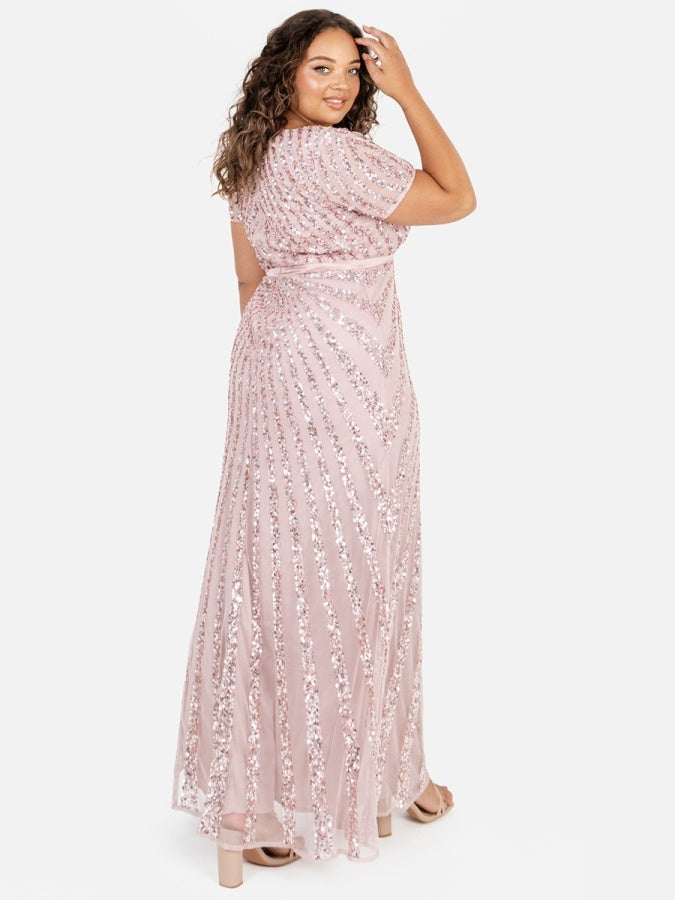 Maya Frosted Pink Short Sleeve Stripe Embellished Maxi Dress
