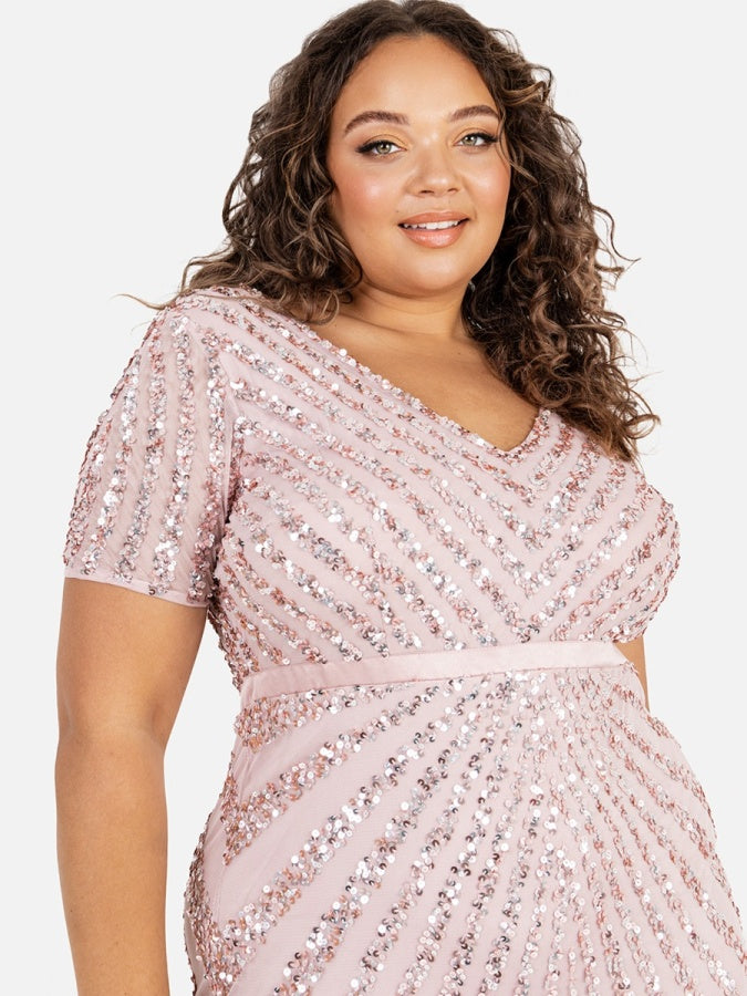 Maya Frosted Pink Short Sleeve Stripe Embellished Maxi Dress