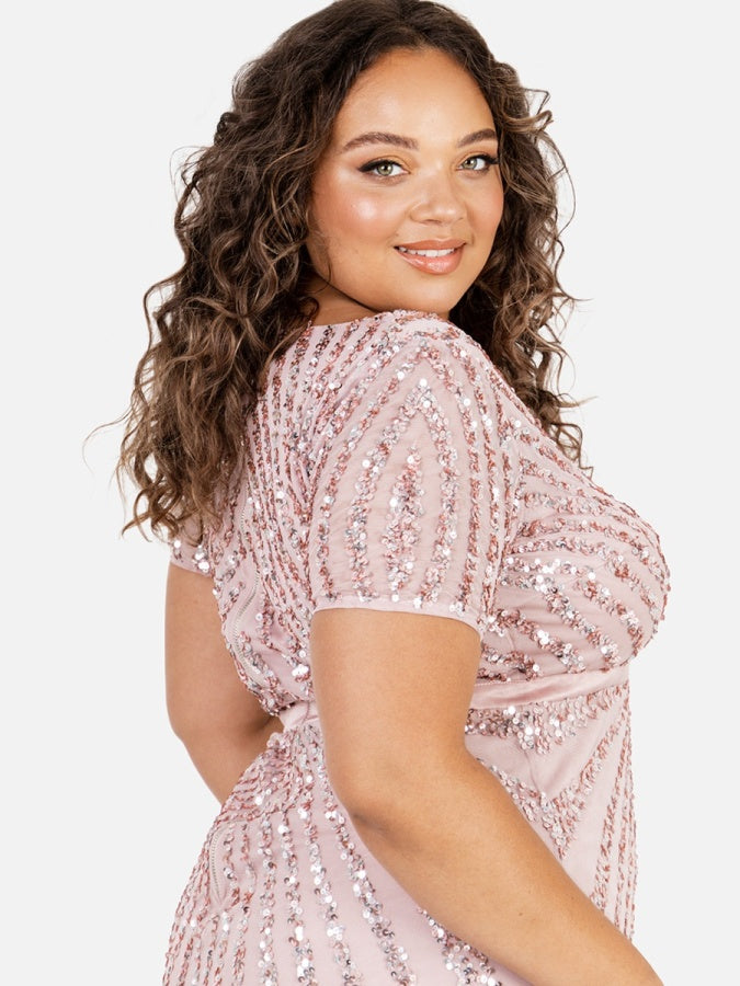 Maya Frosted Pink Short Sleeve Stripe Embellished Maxi Dress