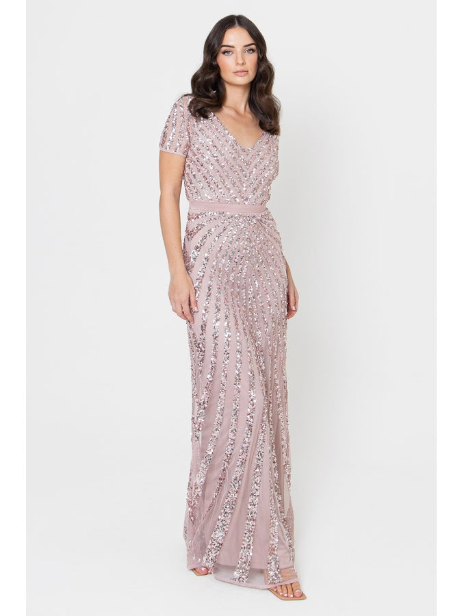Maya Frosted Pink Short Sleeve Stripe Embellished Maxi Dress