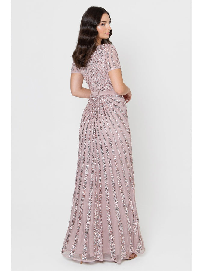 Maya Frosted Pink Short Sleeve Stripe Embellished Maxi Dress