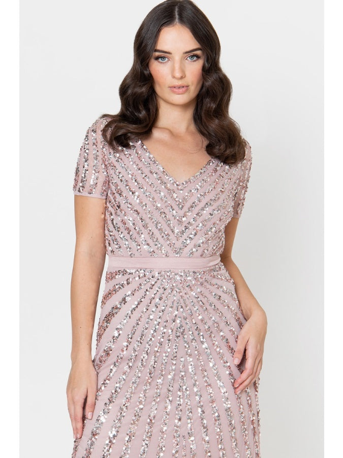 Maya Frosted Pink Short Sleeve Stripe Embellished Maxi Dress