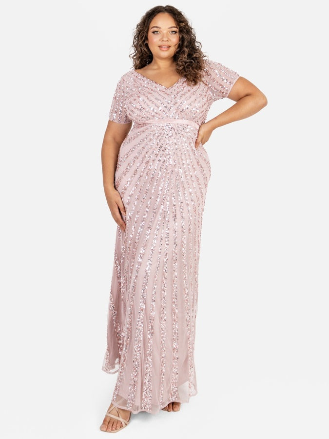 Maya Frosted Pink Short Sleeve Stripe Embellished Maxi Dress