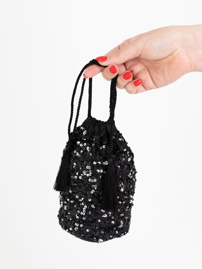 Maya Black Embellished Drawstring Purse