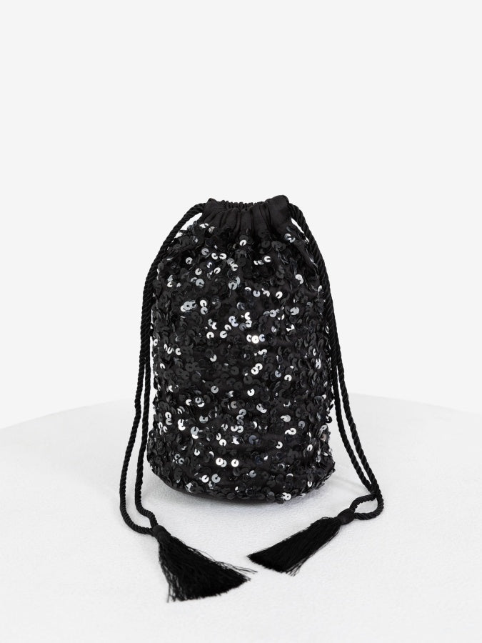 Maya Black Embellished Drawstring Purse