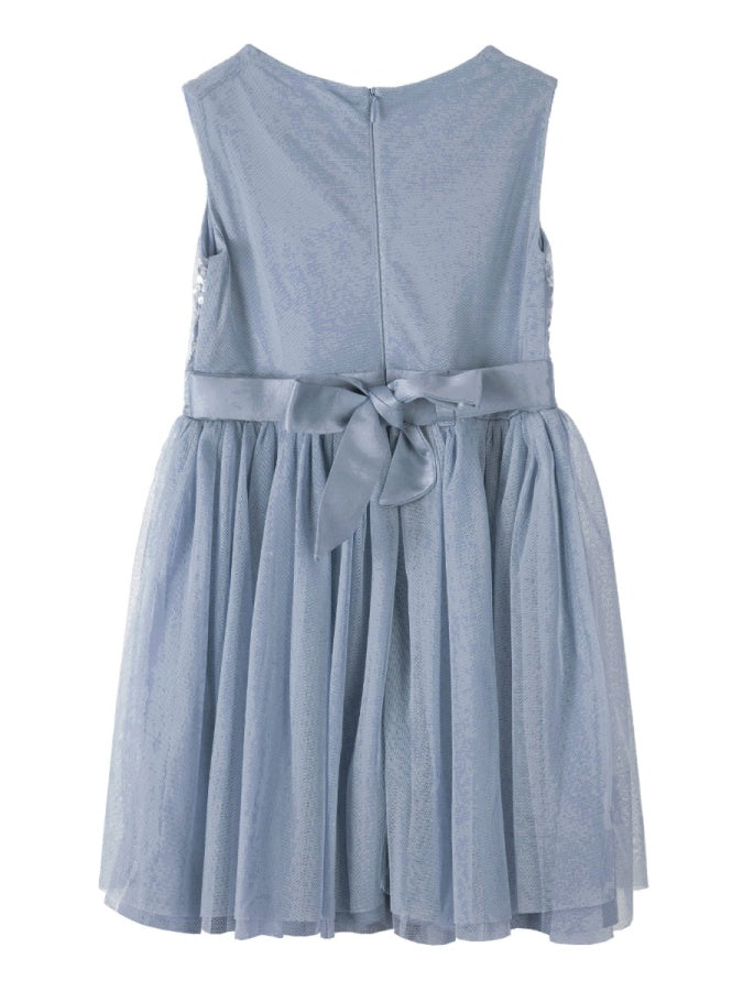 Mini Maya Dusty Blue Delicate Sequin Midi Dress With Bow