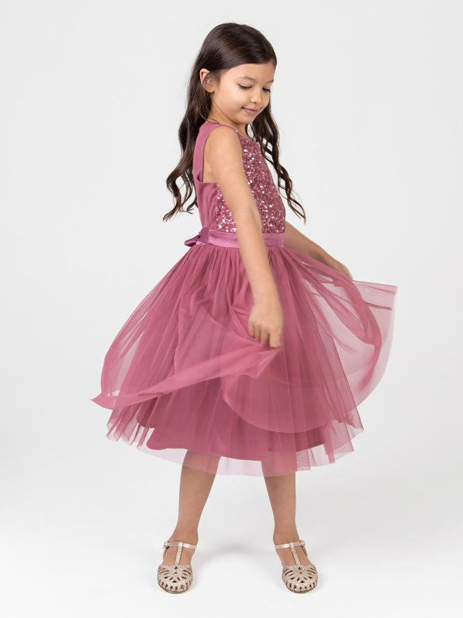 Mini Maya Desert Rose Delicate Sequin Midi Dress With Bow