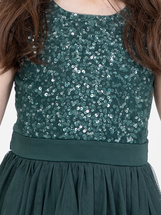 Mini Maya Emerald Green Delicate Sequin Midi Dress With Bow